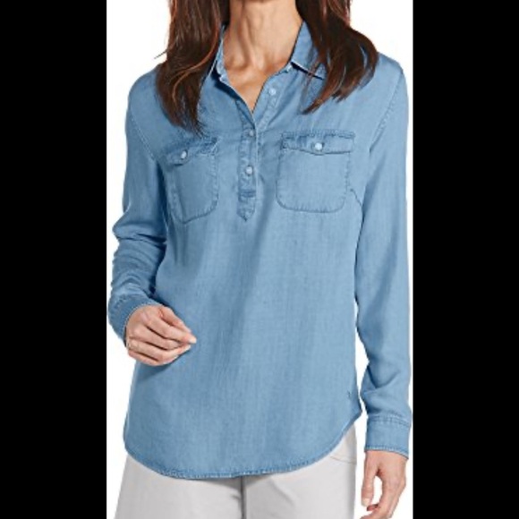Coolibar Tops - COOLIBAR Sky Blue Women's Chambray Button-Down Shirt